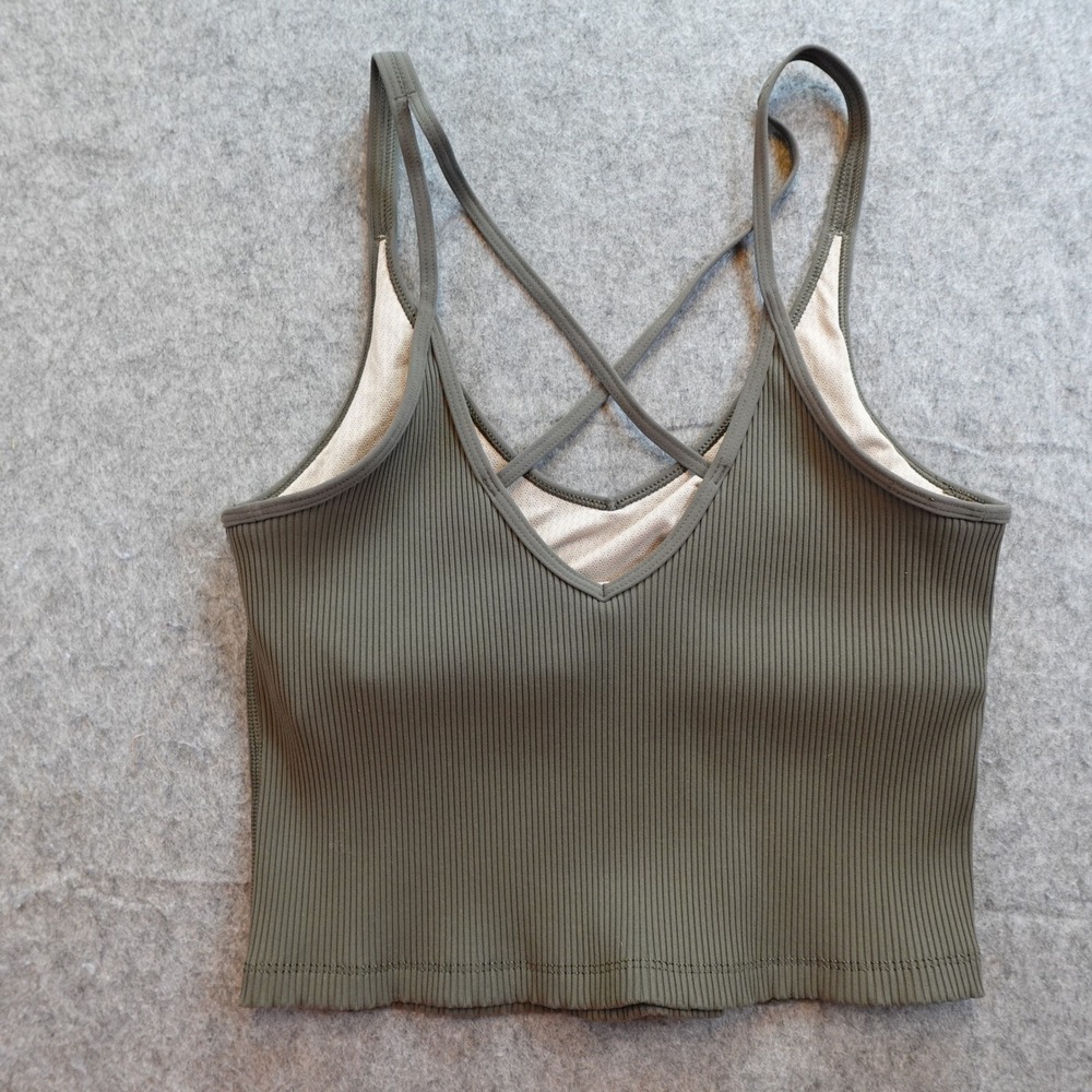 Vuori Top Womens Large Green Rib Crop Tank Strappy VNeck Active Tank VW189 - Picture 3 of 7